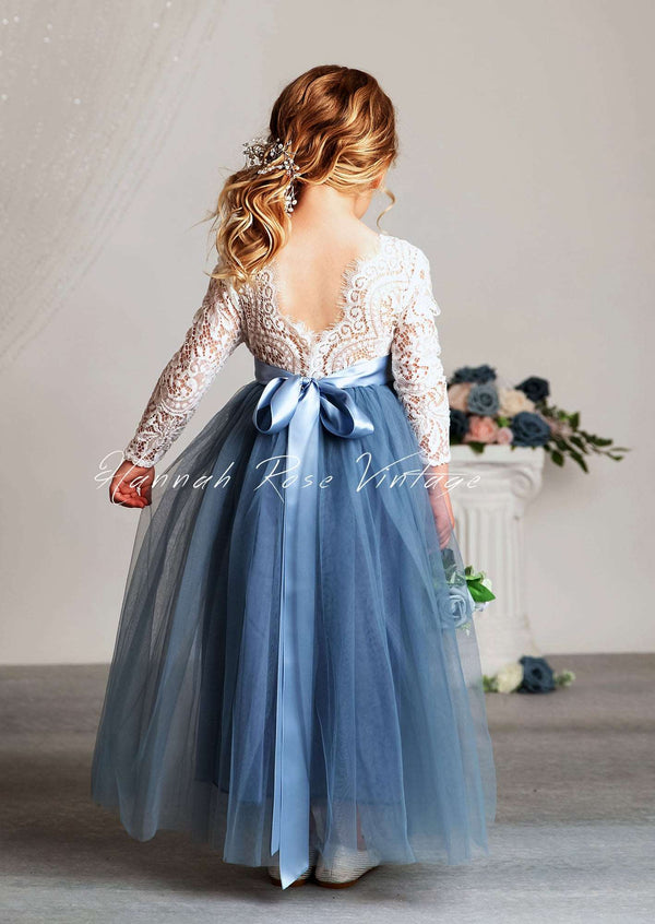 Silver Blue Ball Gown Tea-length With Embroidered Top And Ruffles